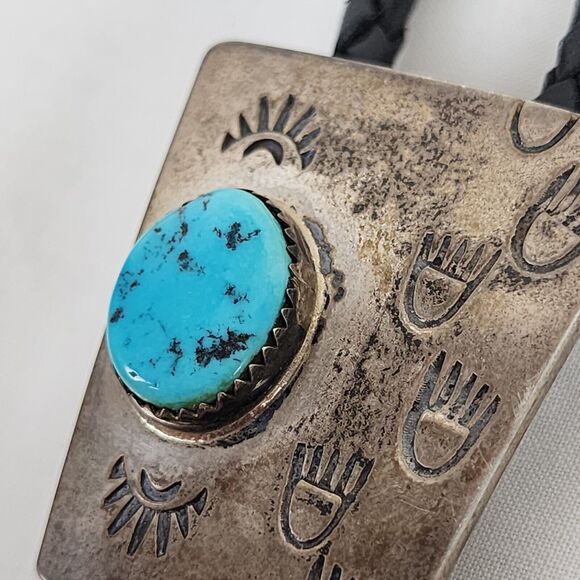 Vintage Sterling Silver Bolo Tie Slide Native American Turquoise Bear Claw LP - Picture 7 of 11